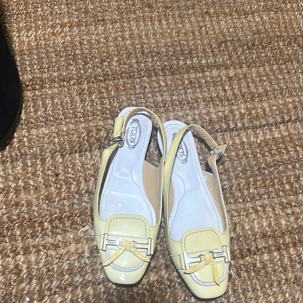Tod's Yellow Leather Slingback Loafers